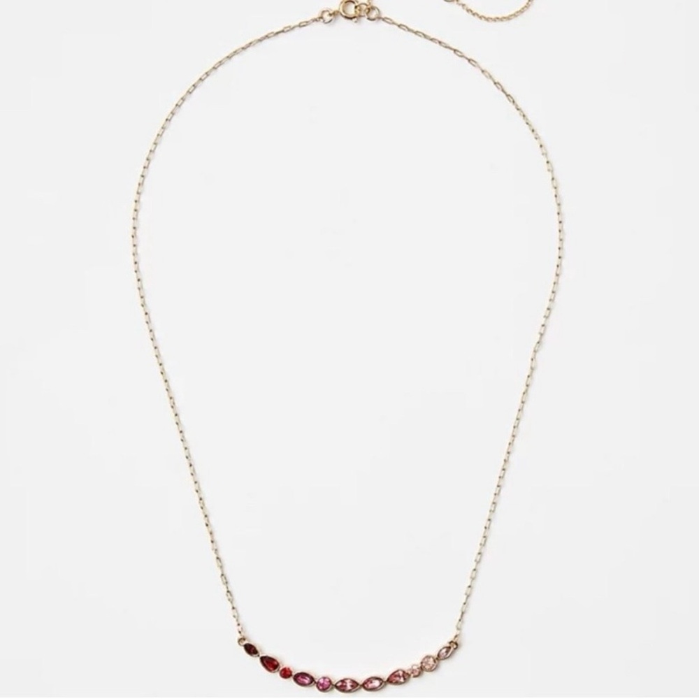 NWT  LOFT  Red & Pink Ombré Delicate Crystal Gold Necklace
